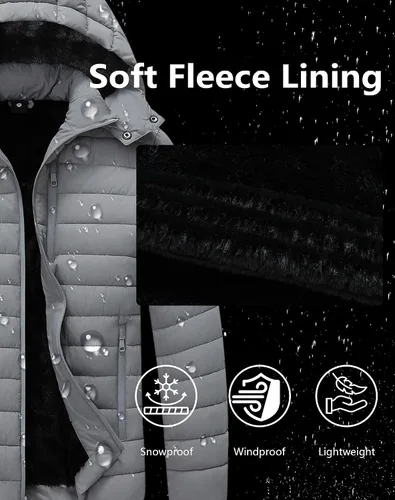 Miniatura 6 de Abrigo acolchado de plumón para hombre, resistente al viento, impermeable, forro de franela, capucha desmontable, grueso para el calor del invierno