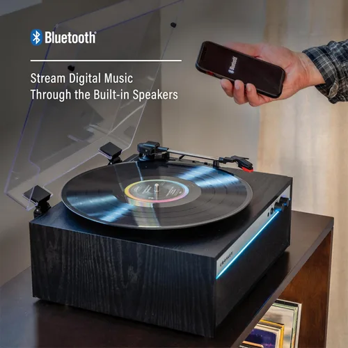 Miniatura 3 de Crosley CR6048A-BK - Reproductor de discos de vinilo con Bluetooth estroboscópico con sincronización de música, luces LED que cambian de color, Negro