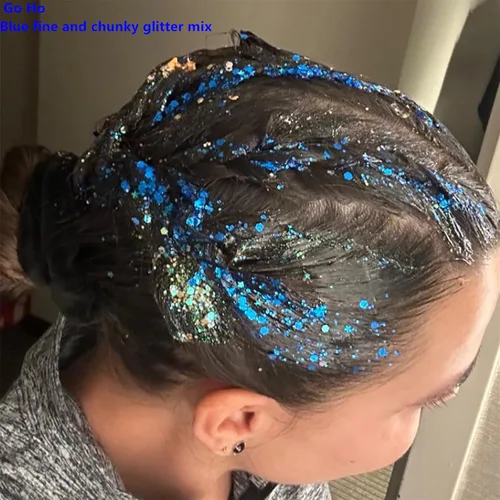 Miniatura 6 de Go Ho Brillantina azul para rostro y cuerpo, pintura facial azul de Halloween, gel brillante de sirena, lentejuelas gruesas holográficas para ojos