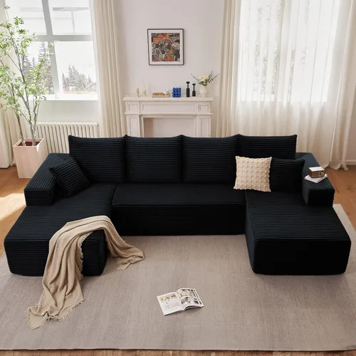 Miniatura 68 de Sofá modular de 95 pulgadas con otomana, moderno sofá nube de pana con asiento profundo, sofá sin hueso tapizado de 3 plazas en forma de U para sala
