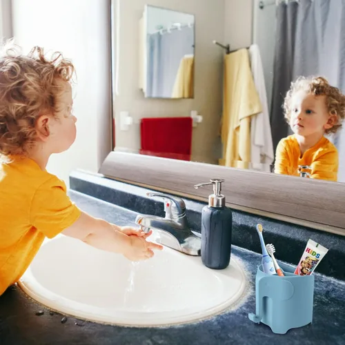 Miniatura 4 de Soporte para cepillo de dientes de elefante para niños pequeños, con ventosa, bonito soporte para cepillos de dientes para niños, para baño, con 3