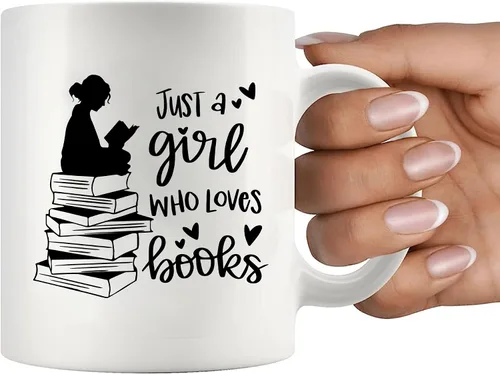 Miniatura 7 de Panvola Just A Girl Who Loves Books Book Lover Gift For Woman Reader Librarian Mug Bookworm Bibliophile Novedoso Vaso de Cerámica Café 11 oz Blanco