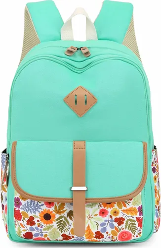 Miniatura 2 de Leaper - mochila escolar para niñas, mochila informal, bolsa de viaje con bolsillos laterales Agua Azul-floral