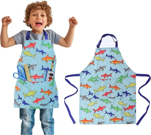 Delantal para niños - cocina, jardinería, artista, pintura, limpieza, horneado, cerámica, chef, cocina, regalo para niños, niñas Tiburón