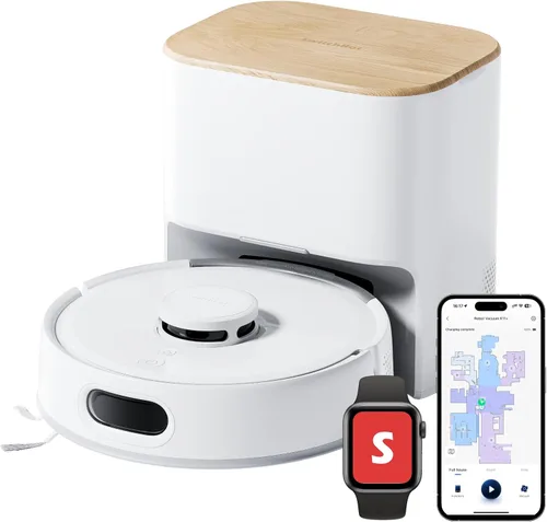 SwitchBot Robot aspirador y trapeador K11+ con materia, succión de 6000 Pa, vaciado automático de manos libres de 90 días, navegación SUD, 3.6 Blanco