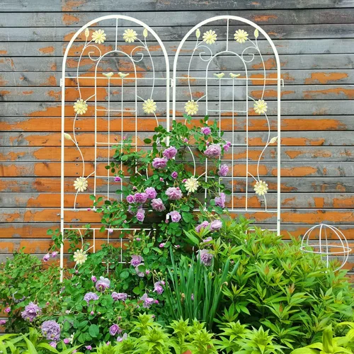 Miniatura 2 de Paquete de 2 enrejados de jardín de metal de 71 x 19.7 pulgadas, romántica francesa, a prueba de óxido, soporte de flores vegetales, enrejado