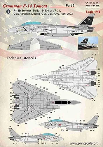 Miniatura 2 de Print Scale 48-144 - 1/48 F-14 Tomcat Parte 2 El juego completo de 2 hojas, calcomanía húmeda