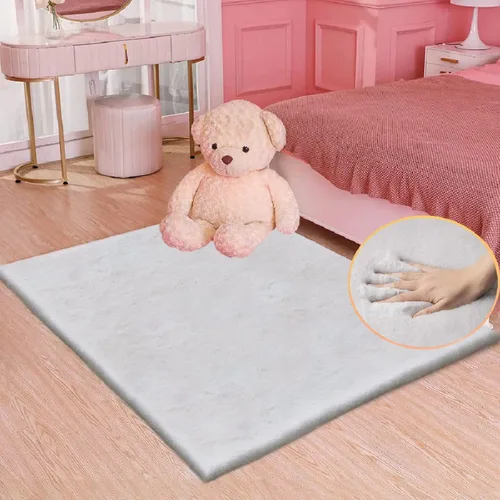 Miniatura 64 de ORINOVA Alfombra de felpa marrón claro beige de 8 x 10 pies para sala de estar, alfombra bohemia esponjosa de piel de conejo grande para dormitorio