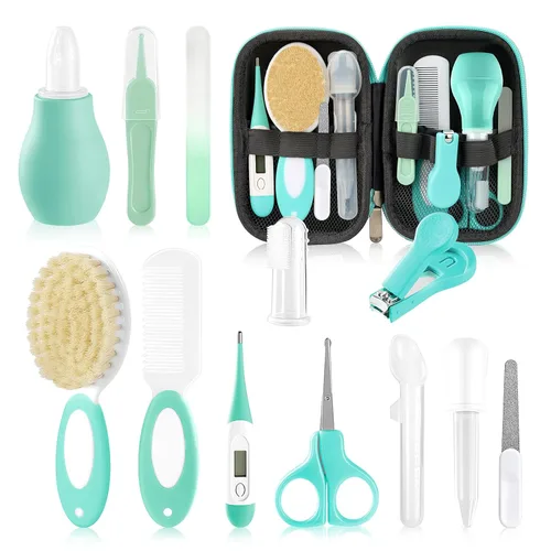 WXA Kit de cuidado de la salud y aseo del bebé con cortaúñas, tijeras, kit de aseo infantil para recién nacidos (18 en 1, verde)