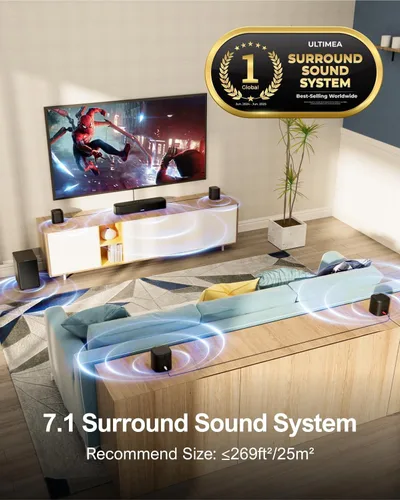 Miniatura 2 de ULTIMEA Barra de sonido de 7.1 canales con subwoofer, sistema de sonido envolvente virtual para TV, barra de sonido para Smart TV con 4 altavoces