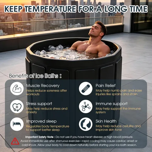 Miniatura 2 de Ice Bath - Bañera fría – Baño de hielo portátil para adultos, bañera plegable aislada de 6 capas para crioterapia y recuperación muscular, bañera