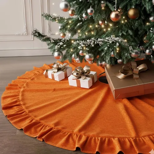 Miniatura 6 de Faldones de Felpa para Árbol de Navidad, 24 pulgadas, Lujosa Cubierta de Base de Árbol de Navidad de Piel Sintética Negra con Copos de Nieve Dorados