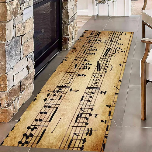 Alfombra de pasillo de notas musicales, 2 x 6 pies, alfombra con patrón de notas musicales vintage, alfombra lavable con parte trasera de goma,