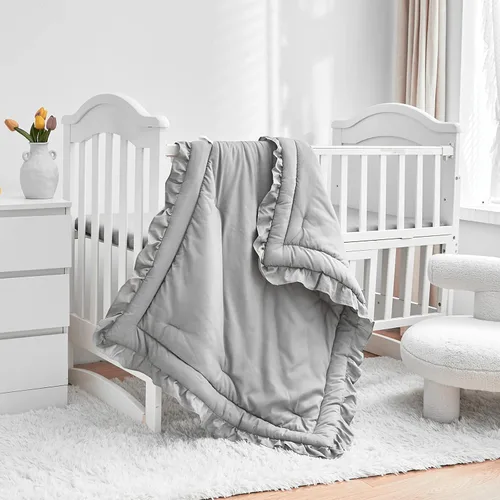 Miniatura 7 de Juego de ropa de cama de 3 piezas para cuna de bebé, edredón acolchado con volantes para bebé con sábana ajustable y funda de almohada - Ropa