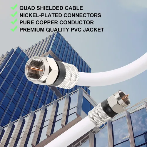 Miniatura 5 de Postta Cable coaxial digital (6 pies) Cable RG6 negro blindado cuádruple con conectores F-macho