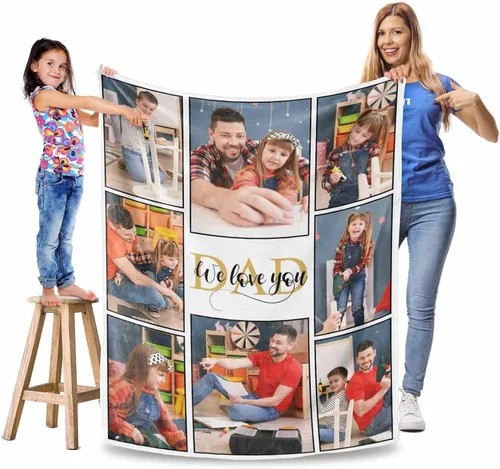 Miniatura 19 de Manta personalizada para el Día del Padre, regalos para papá, mantas personalizadas con fotos, mantas personalizadas de collage de fotos, manta suave