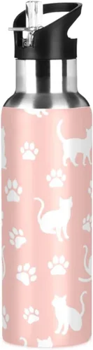 BPA-Free Sport Water Bottle Insulated 32 Oz, Stainless Steel Vacuum Insulated Water Bottle for Gym Outdoor Travel School, Cat Paw Prints Pastel