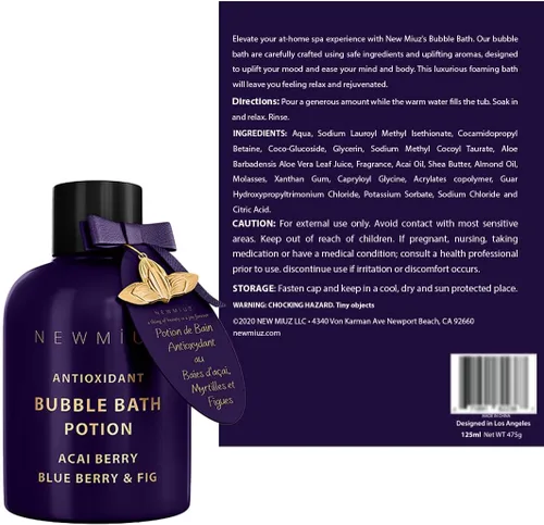 Miniatura 8 de Baño de burbujas antioxidante, espuma de larga duración con Acai Berry Blueberry Fig, aceites esenciales desintoxicantes, hidratantes, relajantes