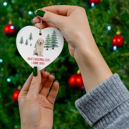 Miniatura 4 de Nombre personalizado Año Golden Retriever Puppy Cream First 2026 Adornos de árbol de Navidad Regalos Decoraciones Paisaje de Invierno Corazón