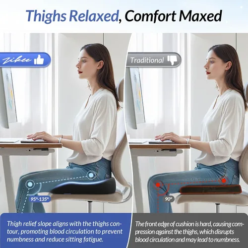 Miniatura 3 de ZIKEE - Cojín de asiento ergonómico con pendiente para muslos para largas sesiones de sentado, cojín de espuma viscoelástica para silla de oficina