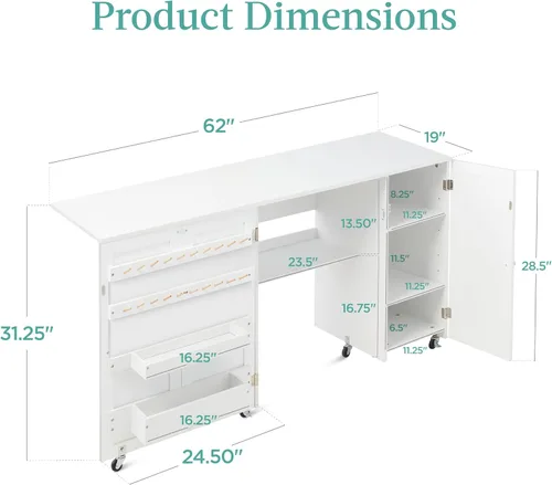 Miniatura 2 de Best Choice Products Mesa de costura plegable grande, estación de manualidades portátil multiusos y escritorio lateral con diseño compacto, ruedas