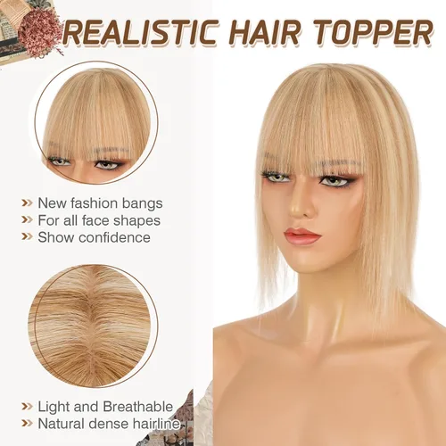 Miniatura 77 de Rich Choices Pelucas con topper de cabello para mujeres, cabello humano real 100% Remy, sin flequillo, para mujeres con adelgazamiento en la parte