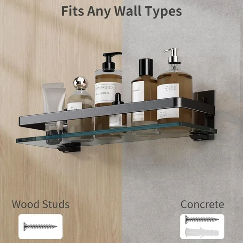Miniatura 10 de Danpoo Estante de Pared de Vidrio Templado Transparente, Organizador de Montaje en Pared para Baño, Cocina (Negro Mate)