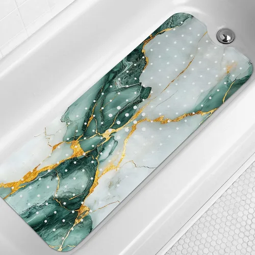 Miniatura 12 de LNOND Tapete de baño de mármol antideslizante, extra largo de 40 x 16 pulgadas, tapete antideslizante para bañera, tapete de ducha de mármol negro