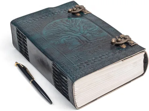 TUZECH 600 Páginas Diario de Cuero Grande Hecho a Mano Diario de Cuero Grabado Árbol de la Vida Libro de Sombras Cuaderno de Escritura Siete Chakras