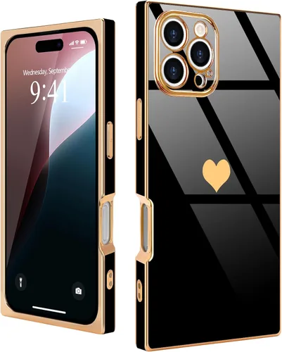 Miniatura 56 de Compatible con iPhone 12 Funda Rectangular Bonita Chapado Dorado Lujo Corazón de Amor Funda de Teléfono para Mujeres Niñas A Prueba de Golpes