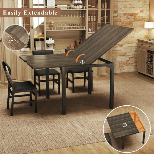 Miniatura 2 de Juego de mesa de comedor de 7 piezas para 4-6, sillas extensibles para mesa de cocina, juego de 6 con 6 sillas, mesa de comedor rectangular