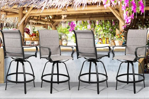 Miniatura 10 de Shintenchi Taburetes de bar giratorios de 2 piezas para patio, sillas de bar acolchadas para todo tipo de clima, sillas de bistró de tela