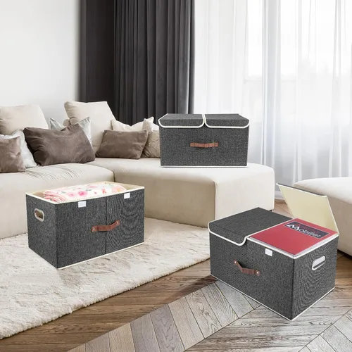 Miniatura 7 de TYEERS Contenedores plegables extragrandes con tapas y compartimentos, lavables, cajas de almacenamiento de tela, 21.7 x 13 x 11.8 pulgadas, paquete