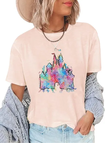 Miniatura 5 de Camiseta mágica para mujer, camiseta de reino mágico con estampado de castillo, camiseta familiar de manga corta, tops casuales de verano