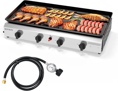 Miniatura 8 de ROVSUN - Parrilla portátil de 4 quemadores de propano con bandeja esmaltada antiadherente, parrilla de gas de 40,000 BTU con encendido electrónico