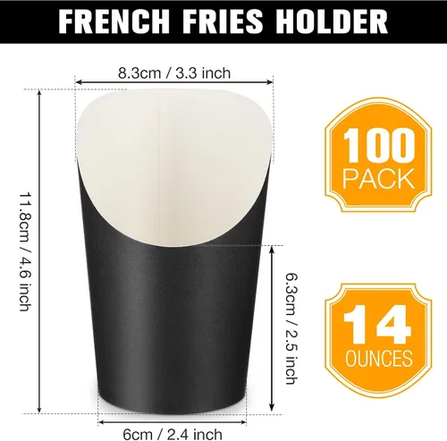 Miniatura 2 de Potchen 100 tazas de papas fritas de 14 onzas, papel de charcutería, soportes para papas fritas, caja de palomitas de maíz, conos de gofre