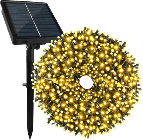 Tcamp 200 luces LED solares de Navidad de 66 pies para exteriores, impermeables, 8 modos, funciona con energía solar, guirnalda de luces de hadas