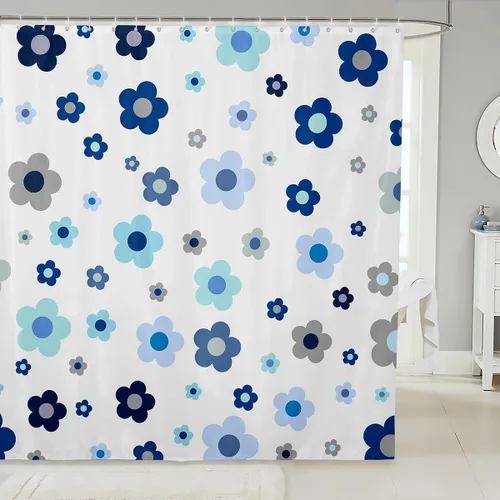 Miniatura 20 de Cortina de baño de flores de margarita para niños y niñas, cortina de ducha floral para decoración de baño, 72 x 72 pulgadas, retro, floral