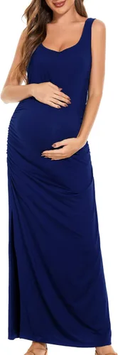 Miniatura 2 de Smallshow Vestido de maternidad largo dividido para mujer, ropa de embarazo fruncida