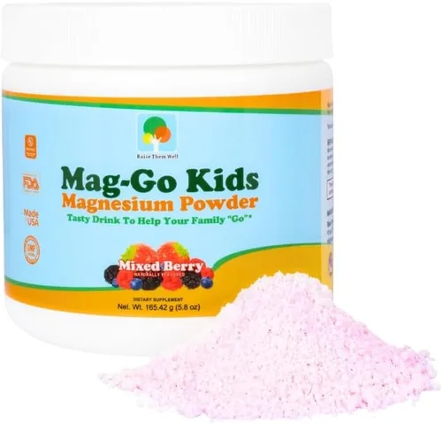 Raise Them Well Mag-Go Polvo de magnesio para niños | Alivio del estreñimiento (bayas combinadas) | 90 porciones por tubo