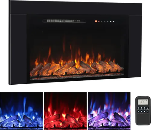 Miniatura 15 de Insertos de chimenea eléctrica de 26 pulgadas, chimenea eléctrica empotrada de 1500 W con control remoto, cristal, protección contra