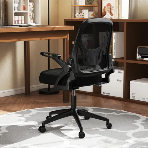Miniatura 9 de Giantex Silla de oficina de malla, silla de escritorio ergonómica con brazos abatibles y soporte lumbar, escritorio giratorio de altura ajustable