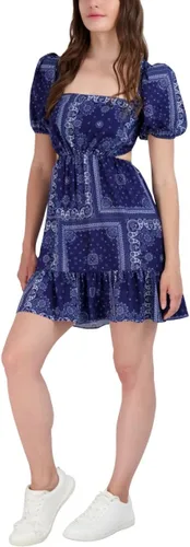 Miniatura 2 de BCBGeneration Vestido ajustado y acampanado para mujer, manga corta abombada, cuello cuadrado recortado