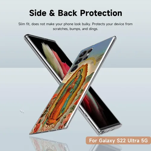Miniatura 4 de Funda transparente adecuada para Samsung Galaxy S22 Ultra con patrón católico de Guadalupe Virgen María y cuatro esquinas reforzadas a prueba
