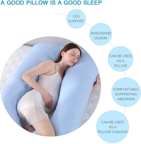 Miniatura 3 de Almohada de embarazo grande en forma de U de cuerpo completo con funda de almohada de algodón reemplazable y lavable para mujeres embarazadas que