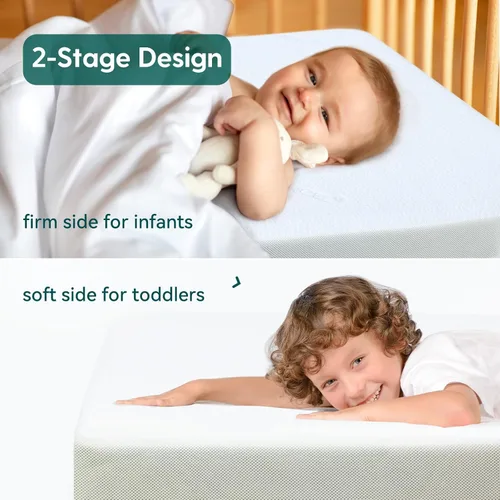 Miniatura 4 de Babelio Colchón para cuna, colchón para cama infantil, colchón de espuma viscoelástica, doble cara con funda Tencel y forro impermeable