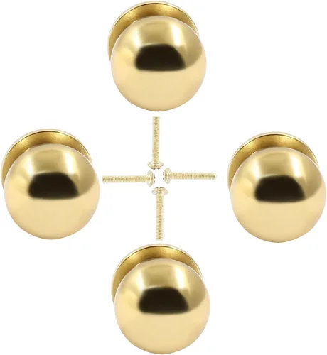 Miniatura 15 de Jiozermi Paquete de 4 mini pomos redondos de latón macizo, tiradores de latón de 3/4 pulgadas de diámetro, tiradores de cajones dorados pequeños, Oro
