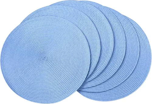 Miniatura 34 de AHHFSMEI Juego de 6 manteles individuales redondos trenzados de 15 pulgadas para mesas de comedor, tejido natural, resistentes al calor, color azul
