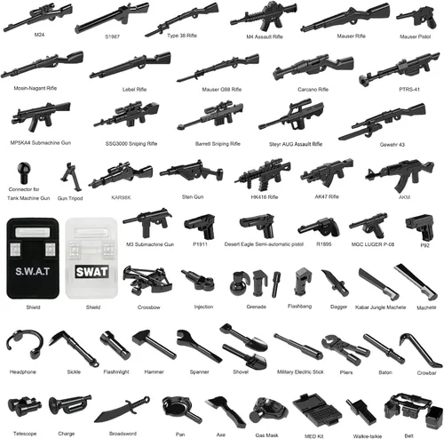 Miniatura 4 de Pamvava Paquete de armas militares WW2, juego de accesorios del ejército para figuras, más de 280 piezas de pistolas de ladrillo de soldado SWAT