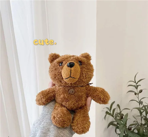 Miniatura 7 de Yatchen Funda de felpa compatible con AirPods 1 y 2, diseño de oso de piel de dibujos animados en 3D, divertida funda protectora con llavero